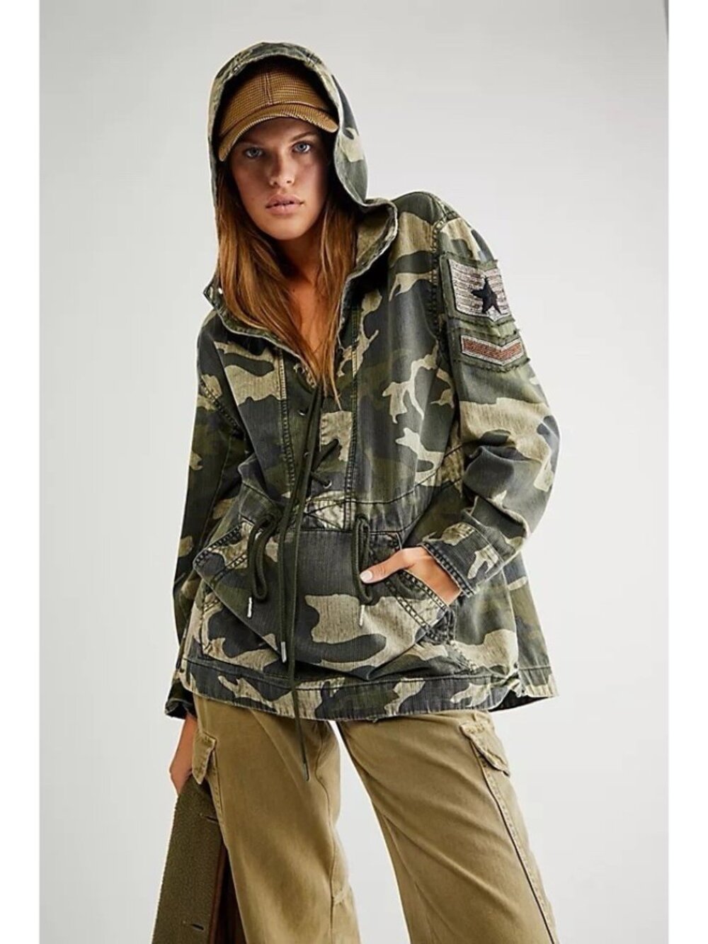 Free People We The Free Camo Hooded Military Anorak Jacket Women’s S